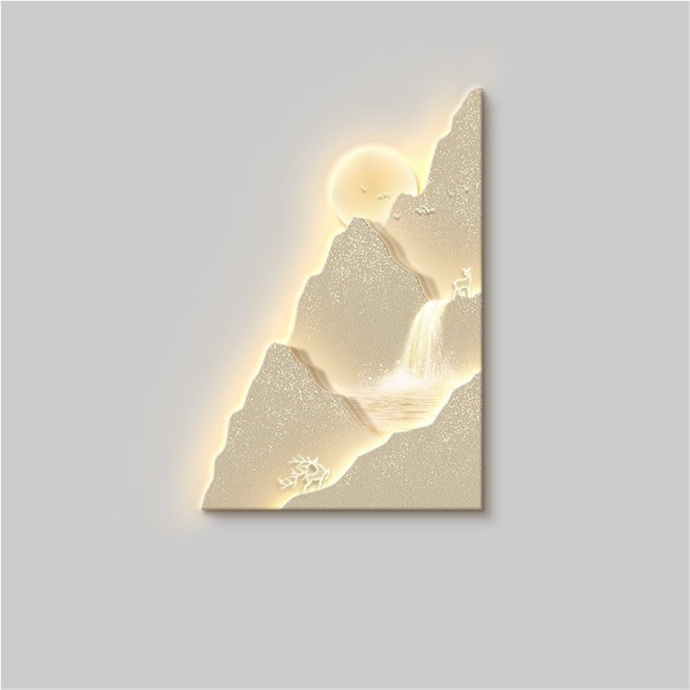 Luxury Crystal Porcelain Wall Decor, Wall Art with LED Lights, 3D-like Landscape Decor, Wall Decoration for Entryway, Living Room(Blue,27.6x41.3in)