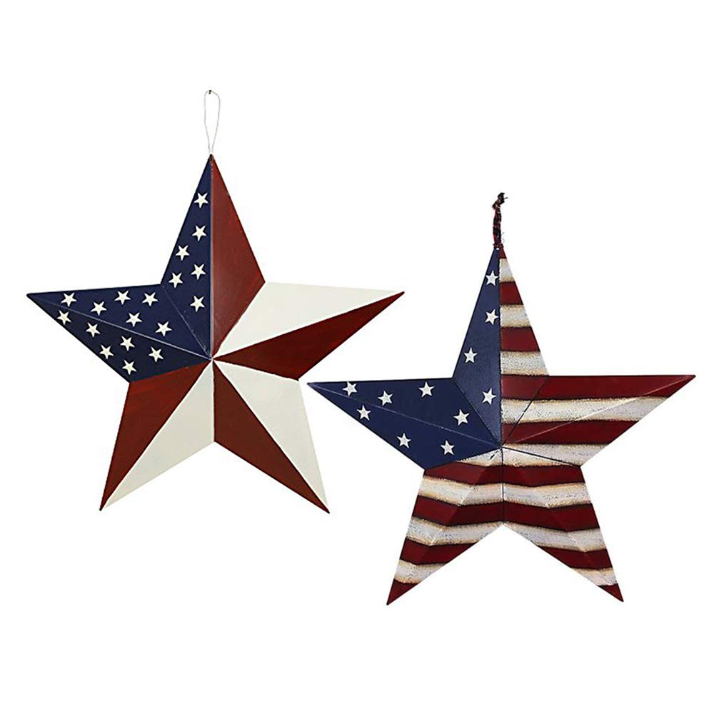 3pcs Patriotic Metal Barn Star Outdoor Indoor Hanging Wall Decor Ameriacn Star Ornaments 4th of July Decoration for 4th July Election Veterans Day Decoration