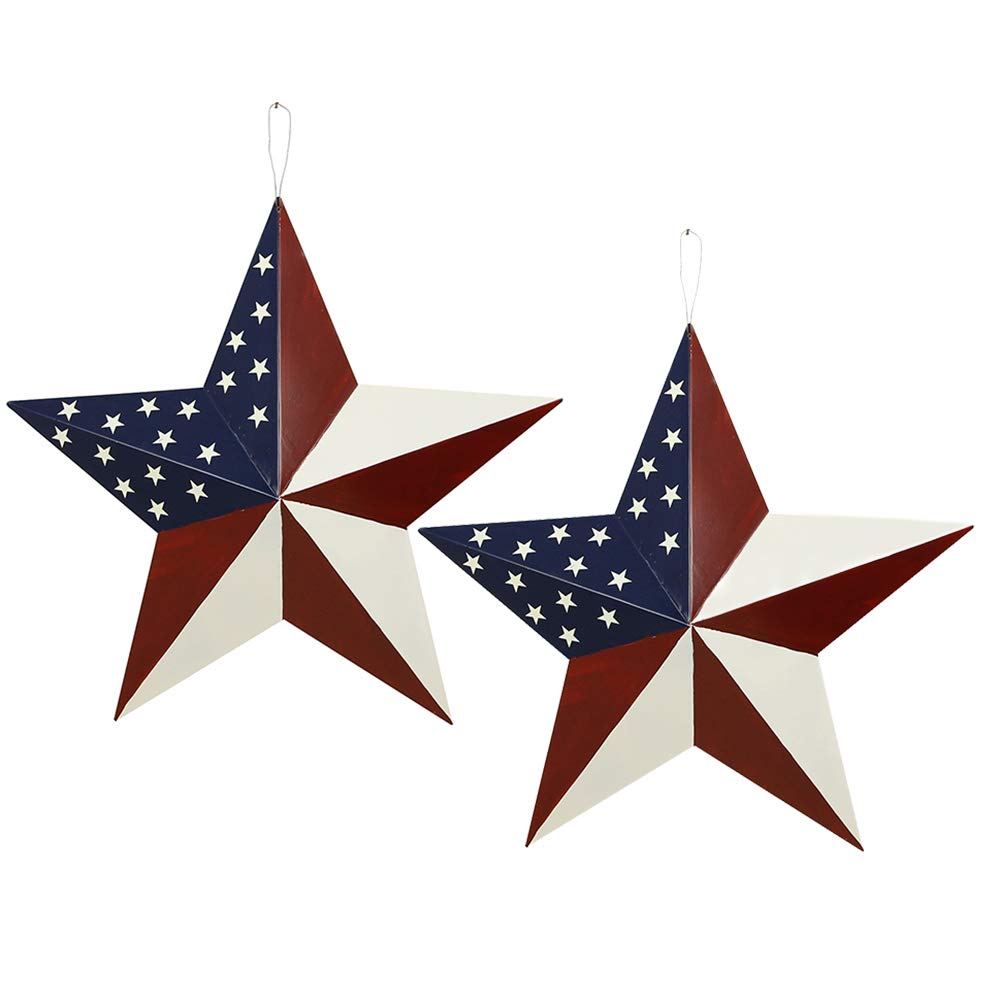 3pcs Patriotic Metal Barn Star Outdoor Indoor Hanging Wall Decor Ameriacn Star Ornaments 4th of July Decoration for 4th July Election Veterans Day Decoration