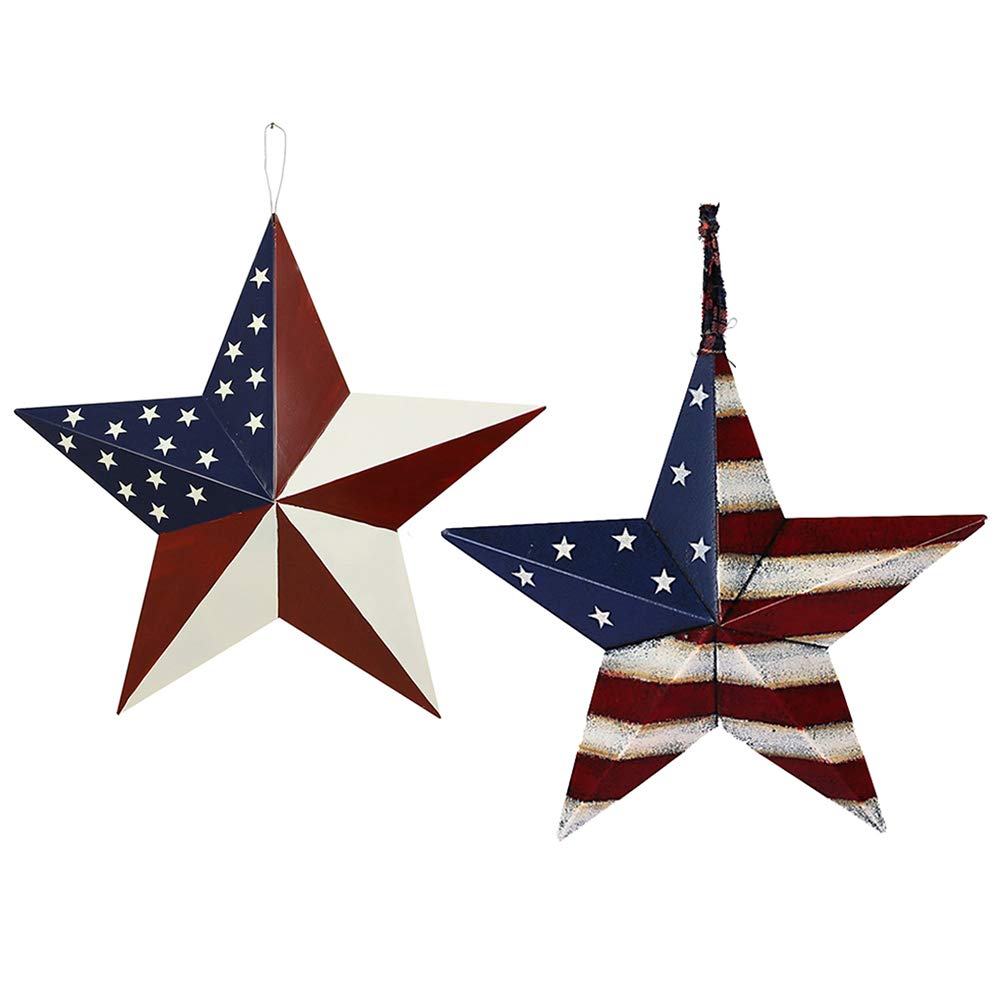 3pcs Patriotic Metal Barn Star Outdoor Indoor Hanging Wall Decor Ameriacn Star Ornaments 4th of July Decoration for 4th July Election Veterans Day Decoration