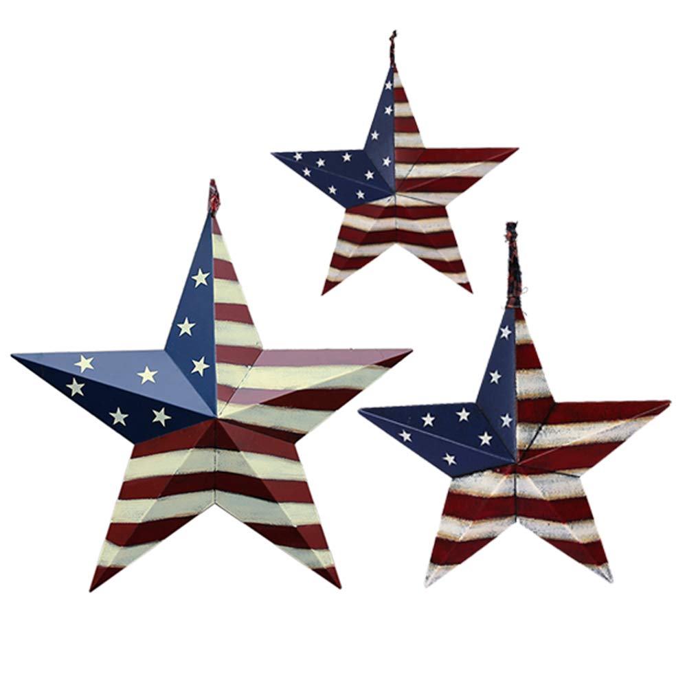 3pcs Patriotic Metal Barn Star Outdoor Indoor Hanging Wall Decor Ameriacn Star Ornaments 4th of July Decoration for 4th July Election Veterans Day Decoration