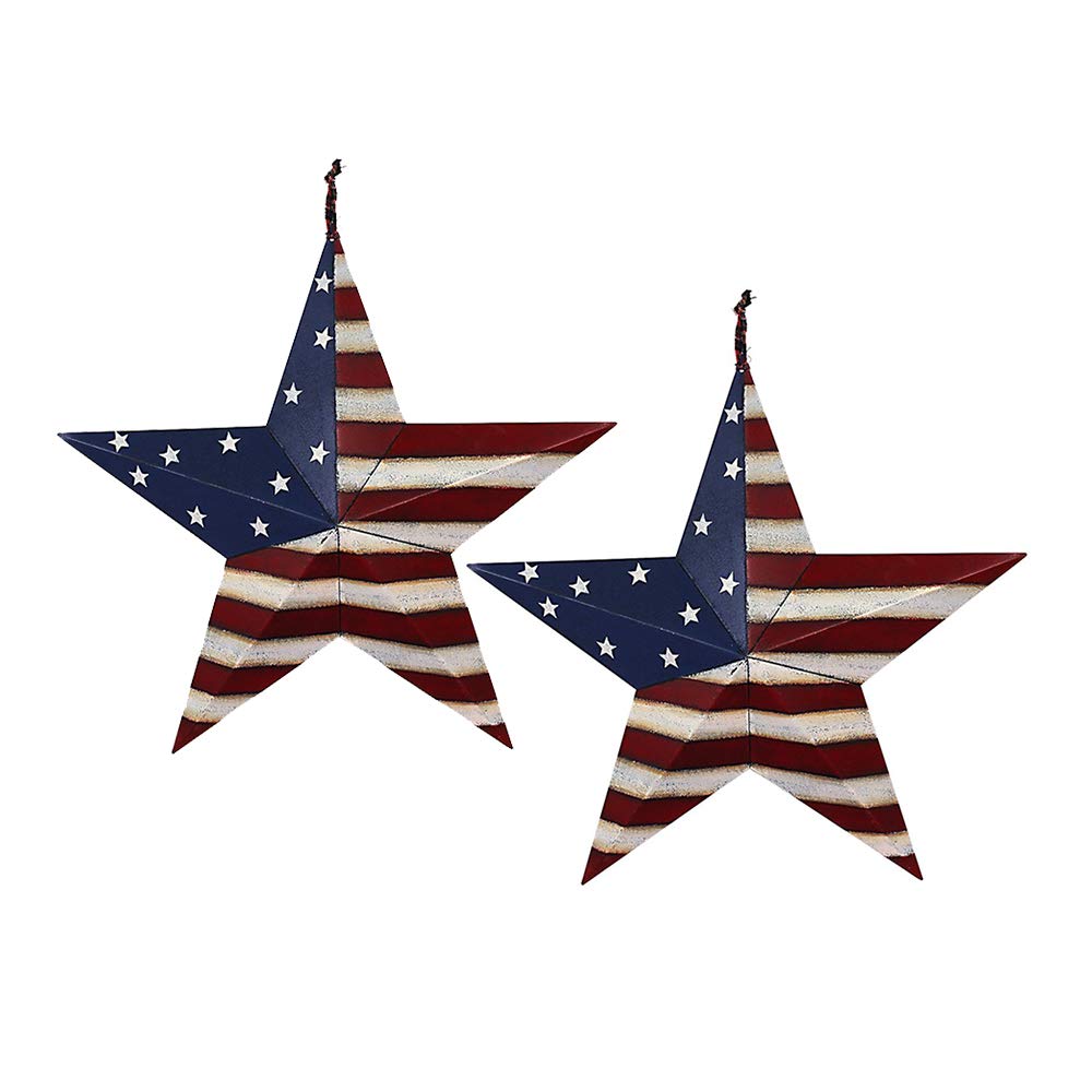 3pcs Patriotic Metal Barn Star Outdoor Indoor Hanging Wall Decor Ameriacn Star Ornaments 4th of July Decoration for 4th July Election Veterans Day Decoration