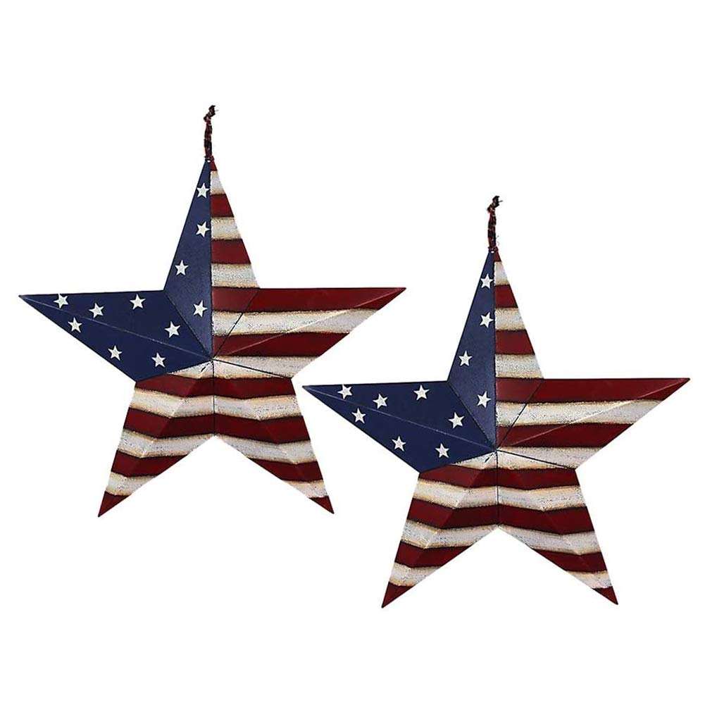 Metal Barn Star Set Patriotic Home Decor Primitive Indoor Outdoor Wall Art 2 Pcs Rustic Hanging Stars Decorations for Walls Fence Porch House July of 4th Decoration (16.5"-a)