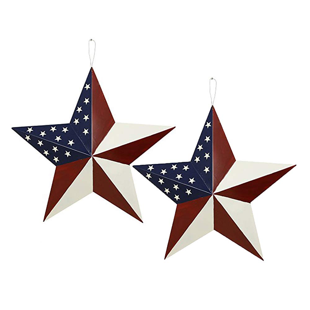 3pcs Patriotic Metal Barn Star Outdoor Indoor Hanging Wall Decor Ameriacn Star Ornaments 4th of July Decoration for 4th July Election Veterans Day Decoration