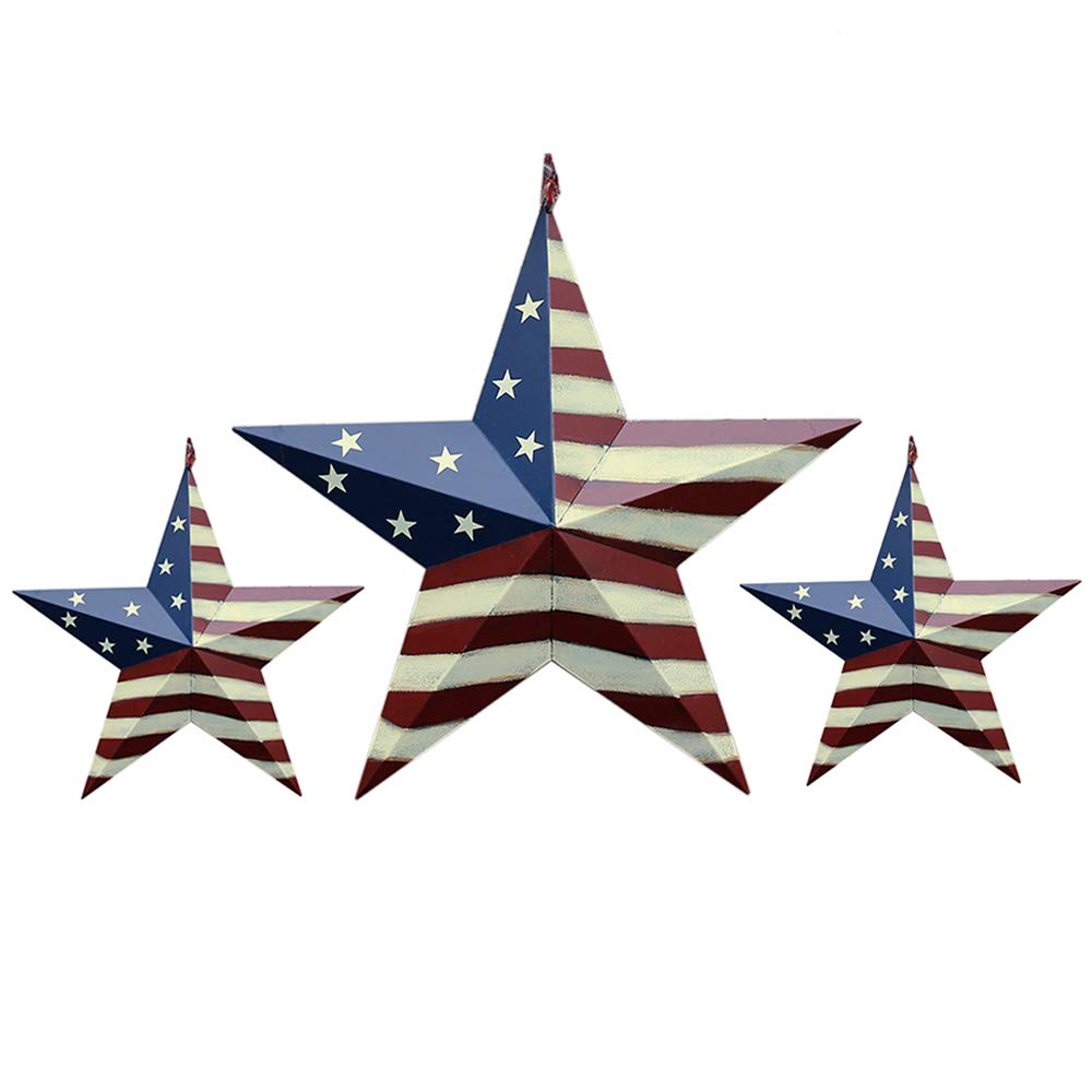 3pcs Patriotic Metal Barn Star Outdoor Indoor Hanging Wall Decor Ameriacn Star Ornaments 4th of July Decoration for 4th July Election Veterans Day Decoration
