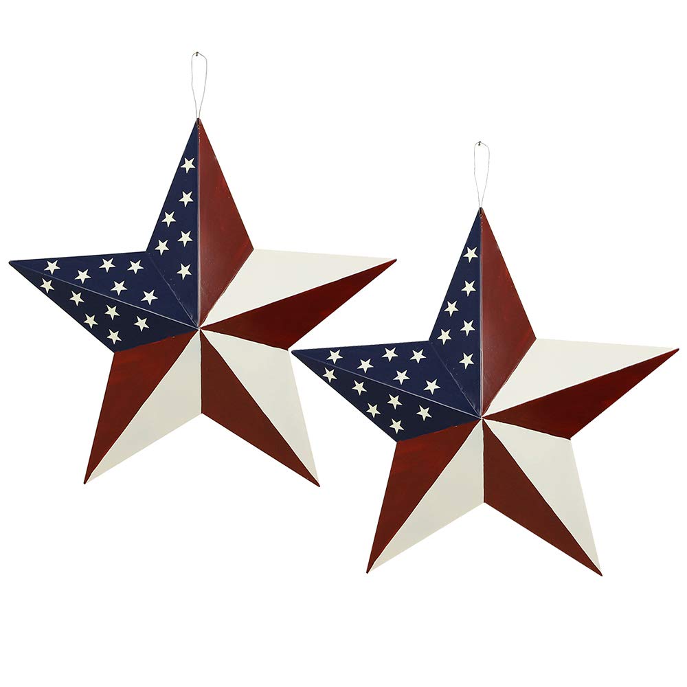 3pcs Patriotic Metal Barn Star Outdoor Indoor Hanging Wall Decor Ameriacn Star Ornaments 4th of July Decoration for 4th July Election Veterans Day Decoration