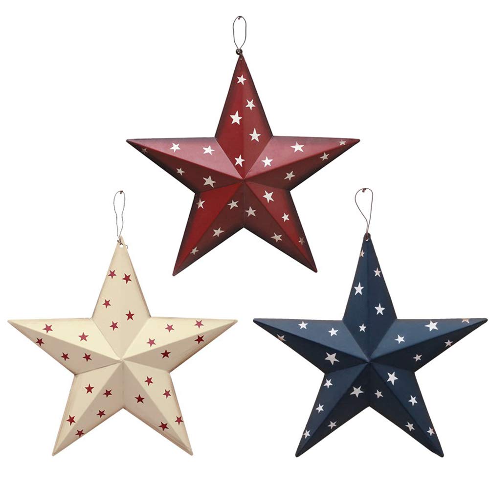 Patriotic Metal Barn Star Hanging Wall Decor 3D Dimensional Star Barn Outdoor Indoor for 4th of July Election Veterans Day Decoration