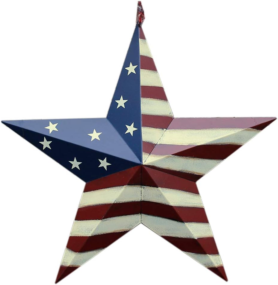 Patriotic Metal Barn Star Hanging Wall Decor 3D Dimensional Star Barn Outdoor Indoor for 4th of July Election Veterans Day Decoration