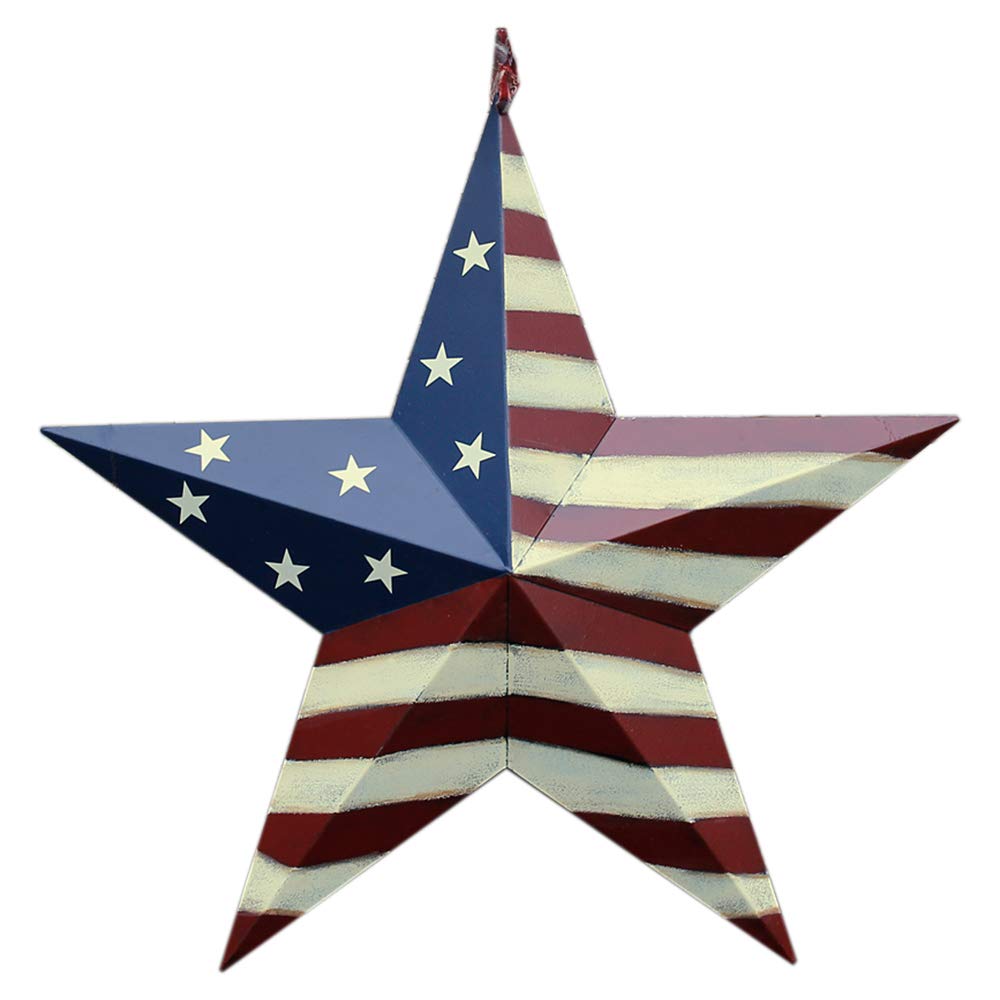 Patriotic Metal Barn Star Hanging Wall Decor 3D Dimensional Star Barn Outdoor Indoor for 4th of July Election Veterans Day Decoration