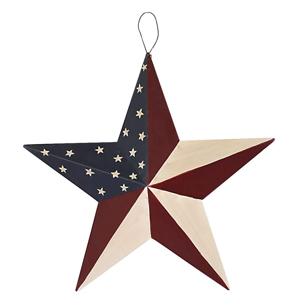 Patriotic Metal Barn Star Hanging Wall Decor 3D Dimensional Star Barn Outdoor Indoor for 4th of July Election Veterans Day Decoration