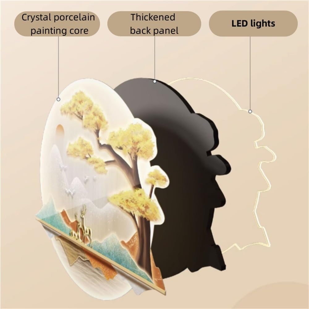Luxury Crystal Porcelain Wall Art, Luminous Landscape Wall Decor, 3D-like Wall Decoration, Decorative Painting for Entryway, Living Room(B,15.7x23.6in)