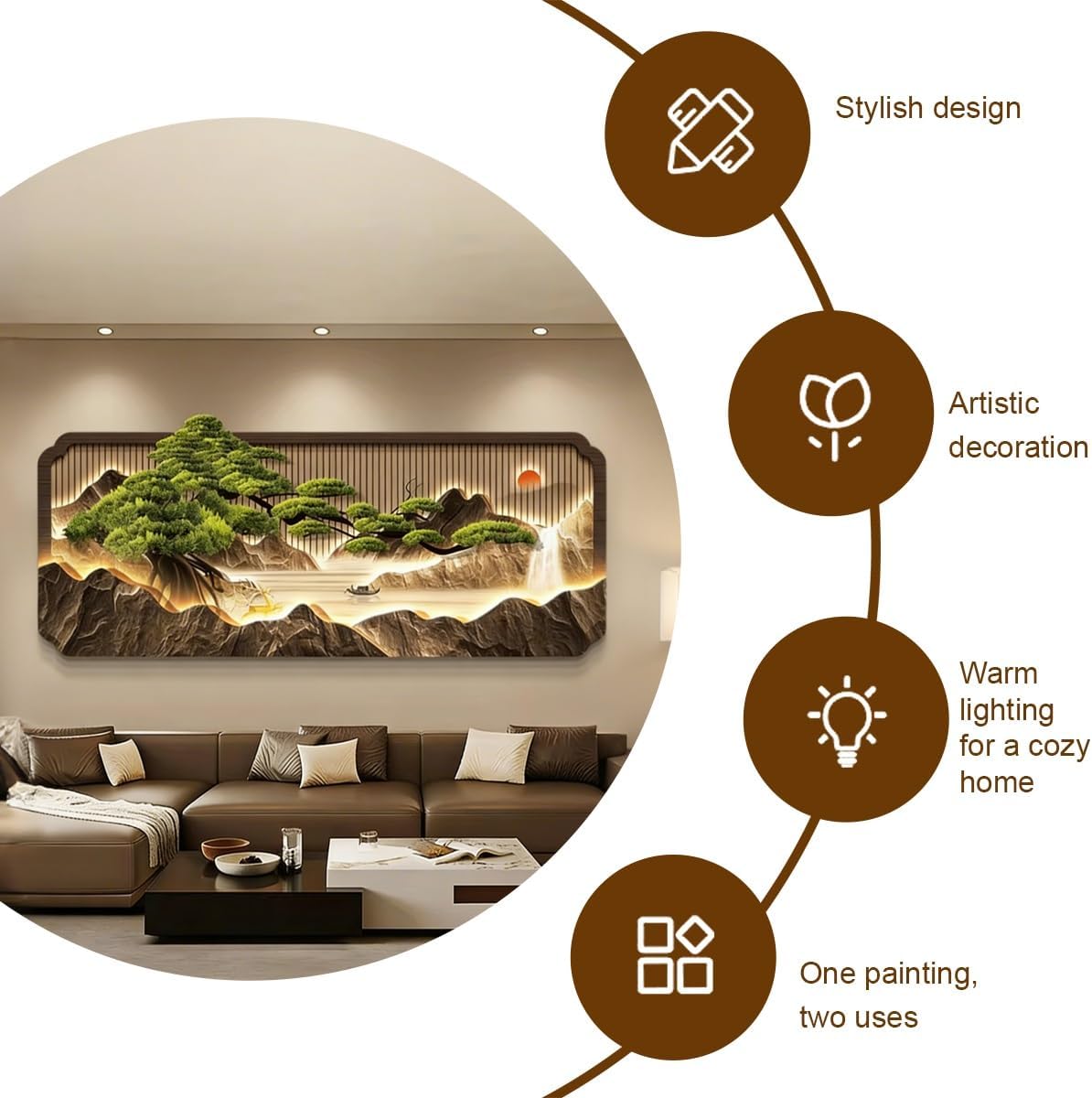 35.4×15.2in Chinese Landscape 3D LED Crystal Porcelain Wall Art