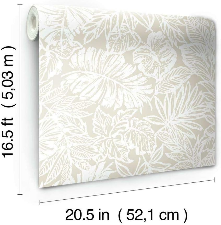 RoomMates RMK11435WP Beige Batik Tropical Leaf Peel and Stick Wallpaper, Roll