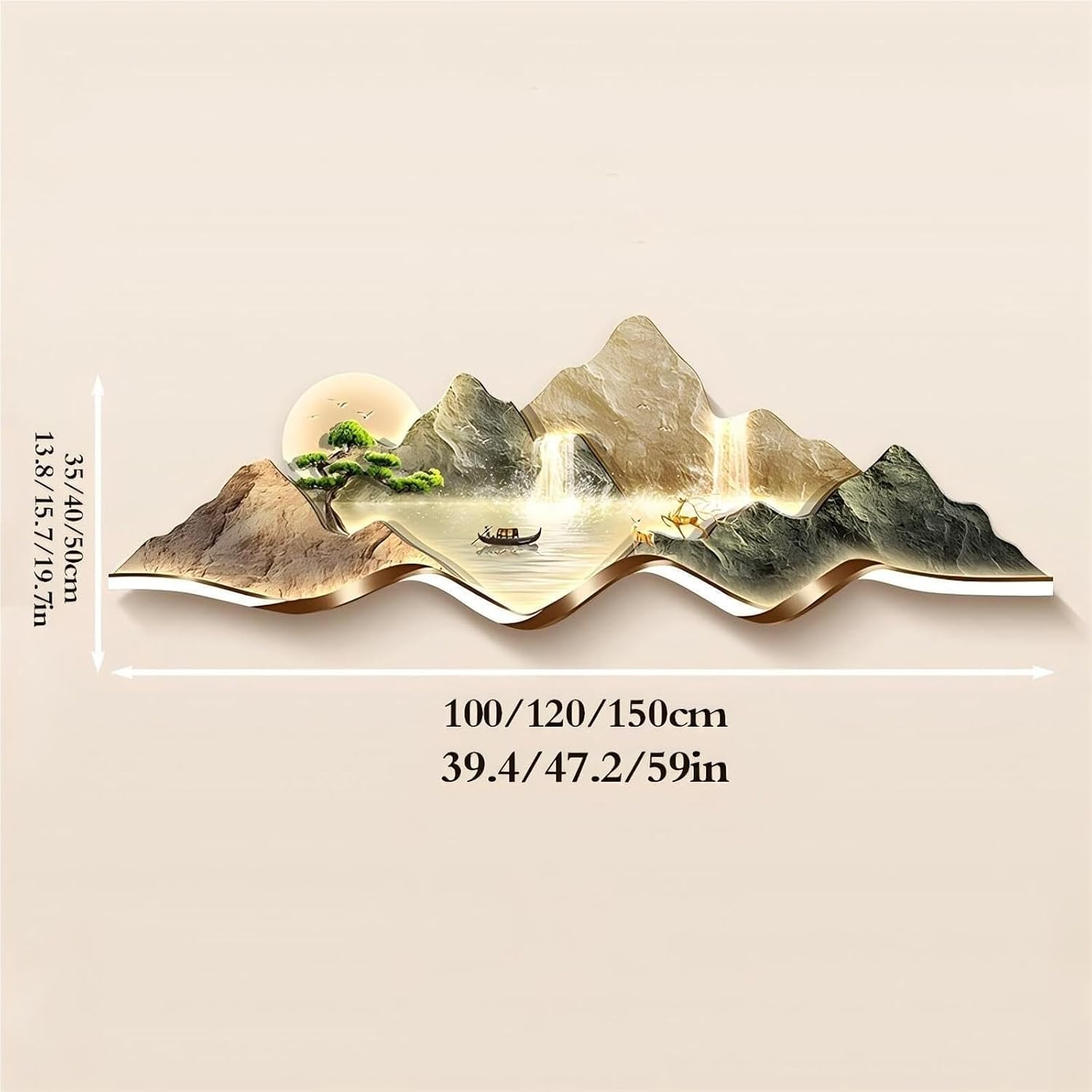 Large LED Wall Art For Living Room 3D,with Plug-in & Remote Control,Modern Luxury Crystal Porcelain Wall Decor， For Living Room, Bedroom, Office & Entryway(C,150 * 50cm)