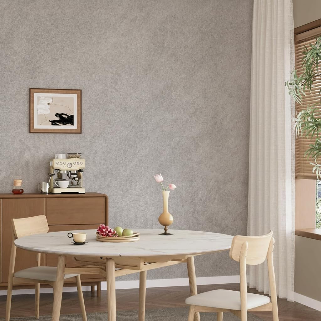 Grey-White Limewash Wallpaper Peel and Stick 16'' x 590'' Silver Cement Concrete Self-Adhesive Contact Paper Light Grey Matte Waterproof Limestone Textured PVC Removable Vinyl for Bedroom Kitchen Gym