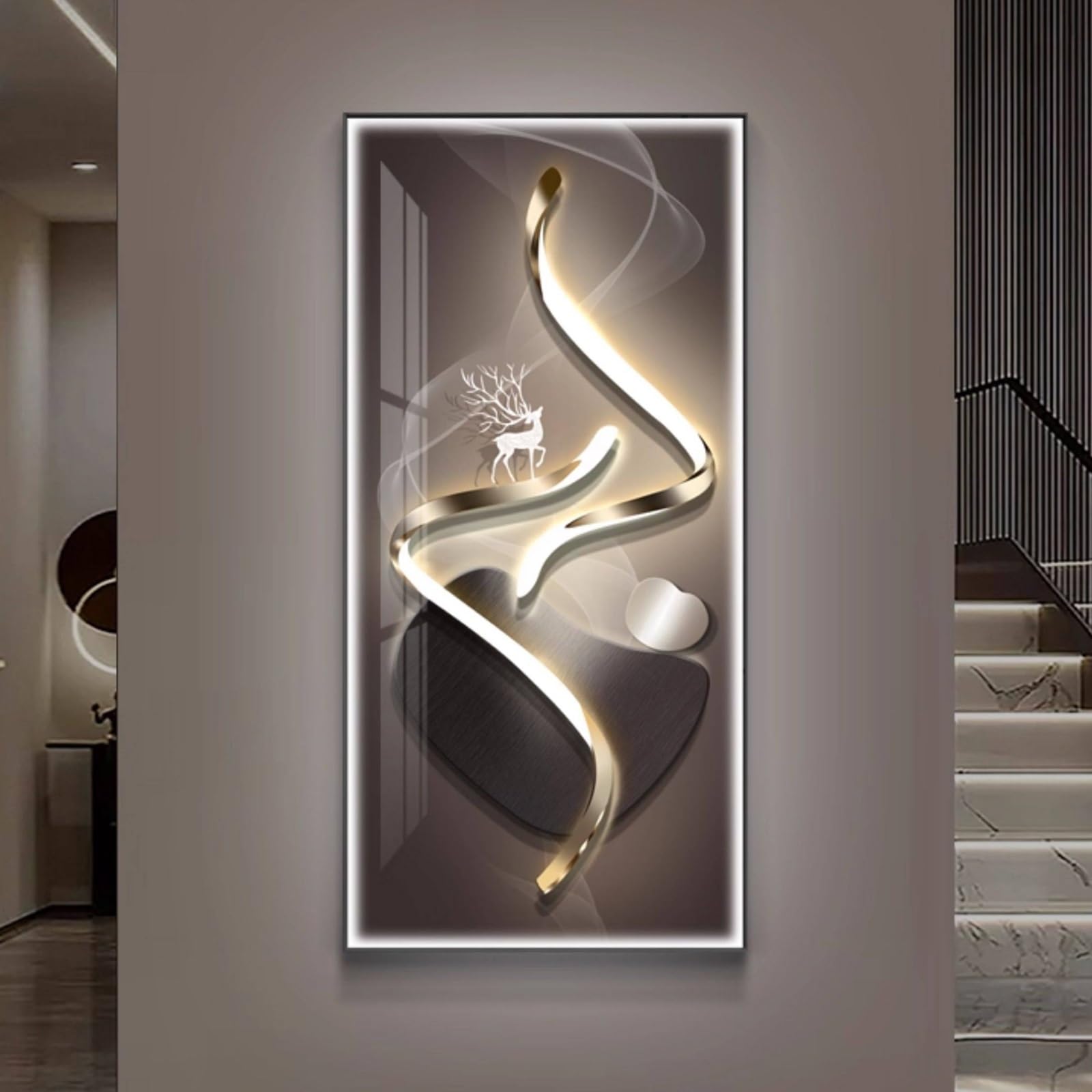 Metal Framed Wall Art, 3D Led Wall Art Painting, Luxury 3D Wall Decor, Large Modern Abstract Vertical Living Room Wall Decor, for Living Room Bedroom Hallway(E,60 * 120cm/23.6 * 47.2in)