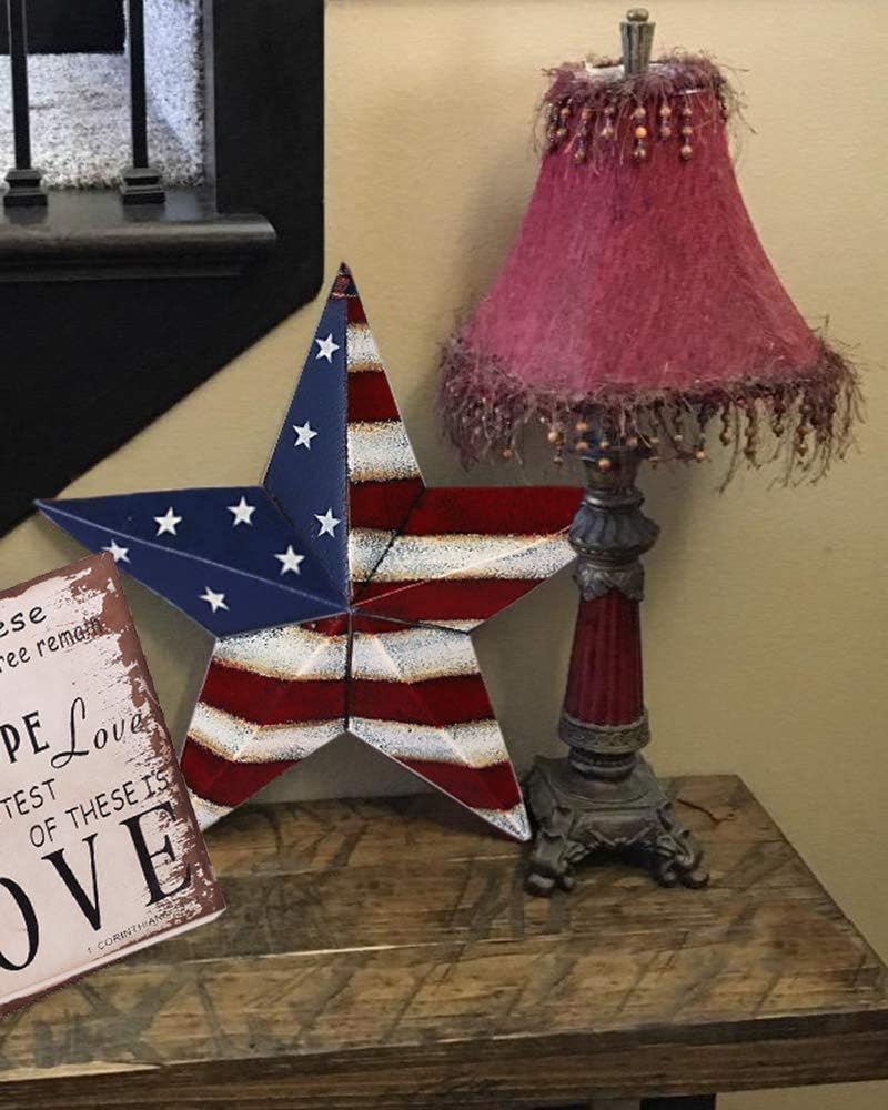 Metal Barn Star Set Patriotic Home Decor Primitive Indoor Outdoor Wall Art 2 Pcs Rustic Hanging Stars Decorations for Walls Fence Porch House July of 4th Decoration (16.5"-a)