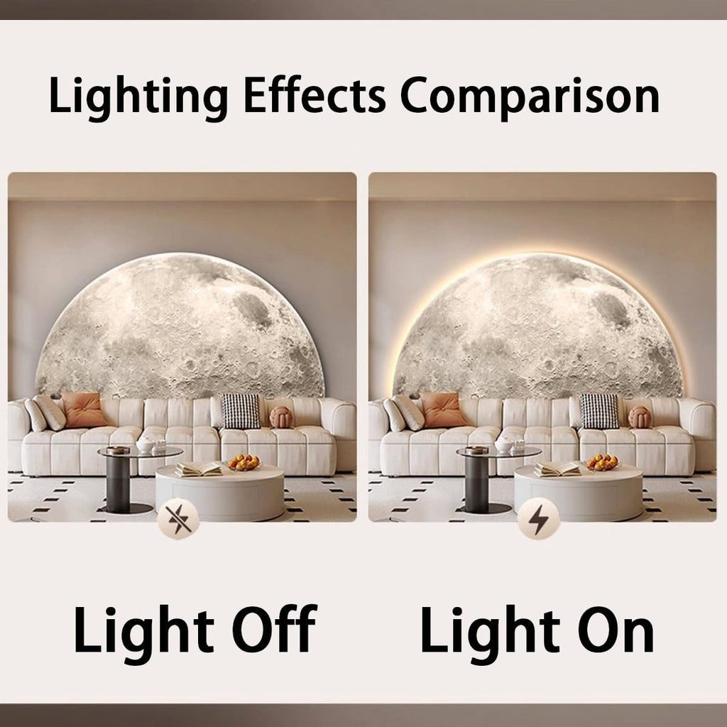 TeHWiEEphs Modern 3D Textured Moon Round 3D LED Wall Art with Remote Control Dimmable Lighting, Elegant Crystal Porcelain Decor for Living Room, Bedroom, Entryway & Accent Walls(S,47.24x23.62in)