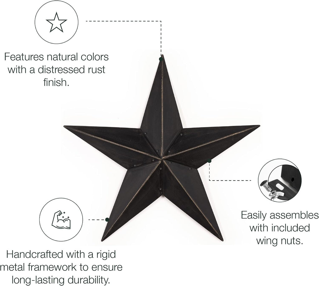 The Hearthside Collection CWI Gifts Metal Barn Star - 36 inch Galvanized Hanging Star - Farmhouse Wall Decor - Black