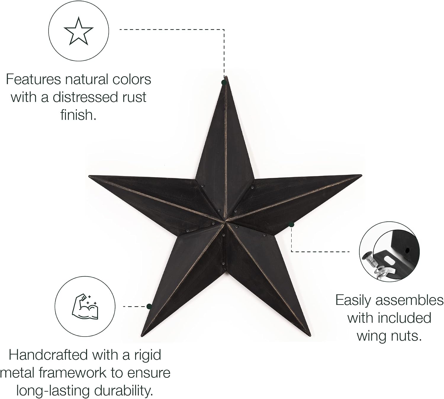 The Hearthside Collection CWI Gifts Metal Barn Star - 36 inch Galvanized Hanging Star - Farmhouse Wall Decor - Black
