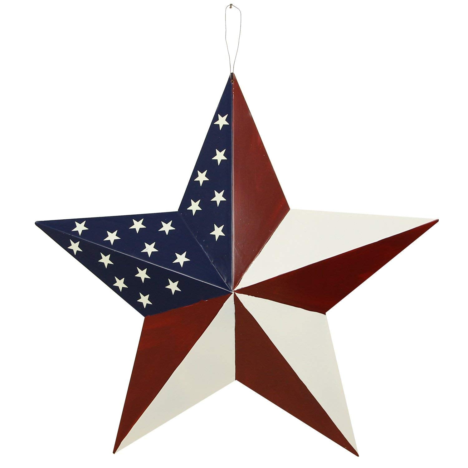 Patriotic Metal Barn Star Hanging Wall Decor 3D Dimensional Star Barn Outdoor Indoor for 4th of July Election Veterans Day Decoration