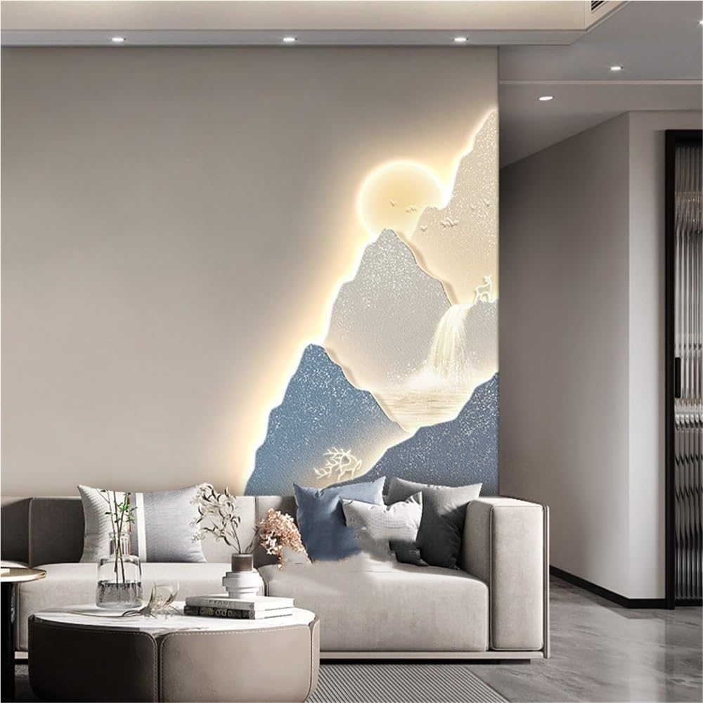 Luxury Crystal Porcelain Wall Decor, Wall Art with LED Lights, 3D-like Landscape Decor, Wall Decoration for Entryway, Living Room(Blue,27.6x41.3in)