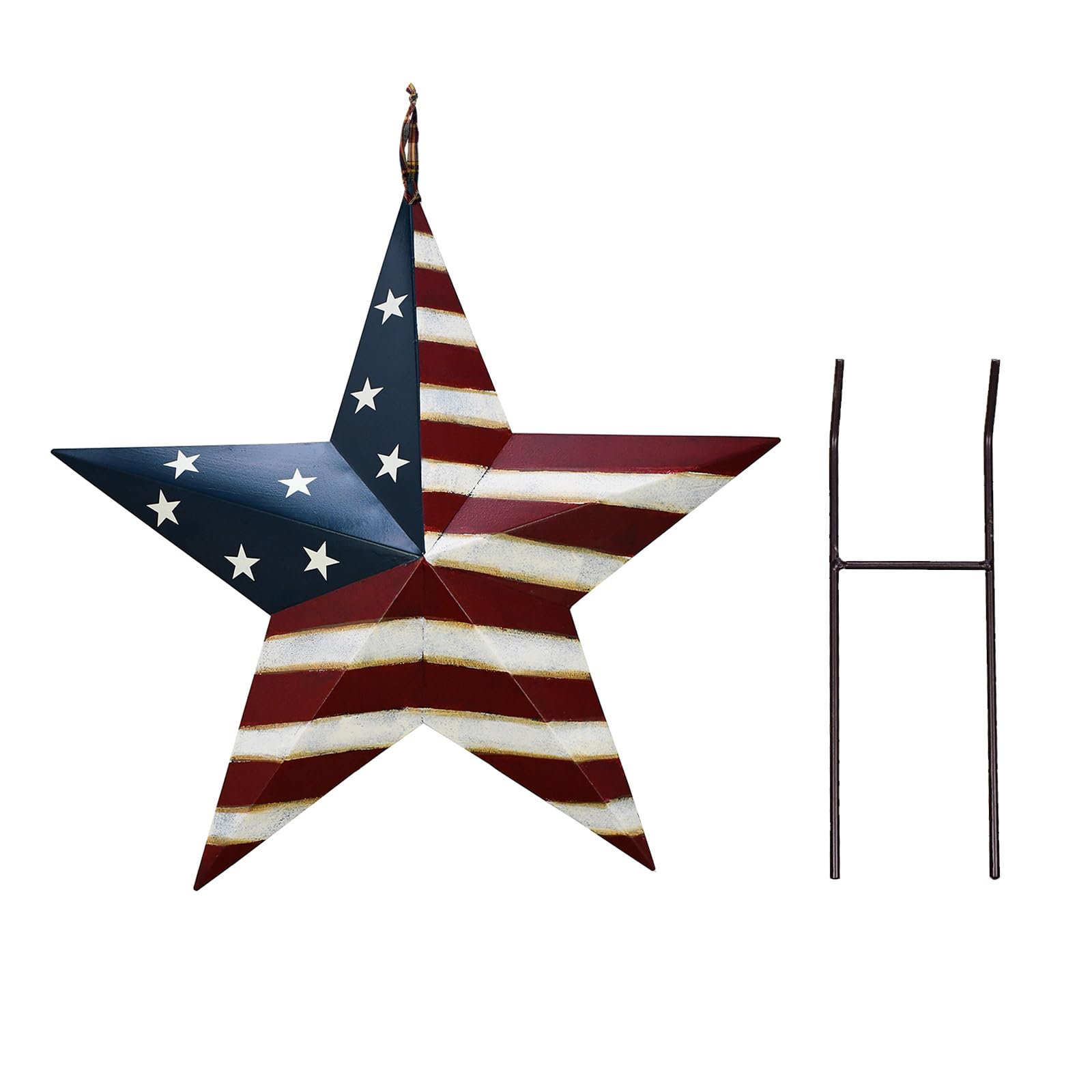 Patriotic Metal Barn Star Hanging Wall Decor 3D Dimensional Star Barn Outdoor Indoor for 4th of July Election Veterans Day Decoration