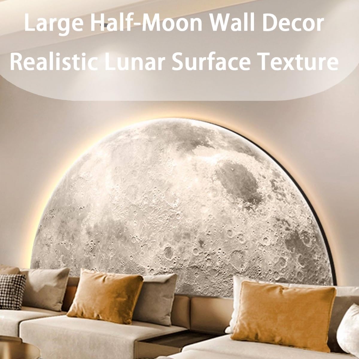 TeHWiEEphs Modern 3D Textured Moon Round 3D LED Wall Art with Remote Control Dimmable Lighting, Elegant Crystal Porcelain Decor for Living Room, Bedroom, Entryway & Accent Walls(S,47.24x23.62in)