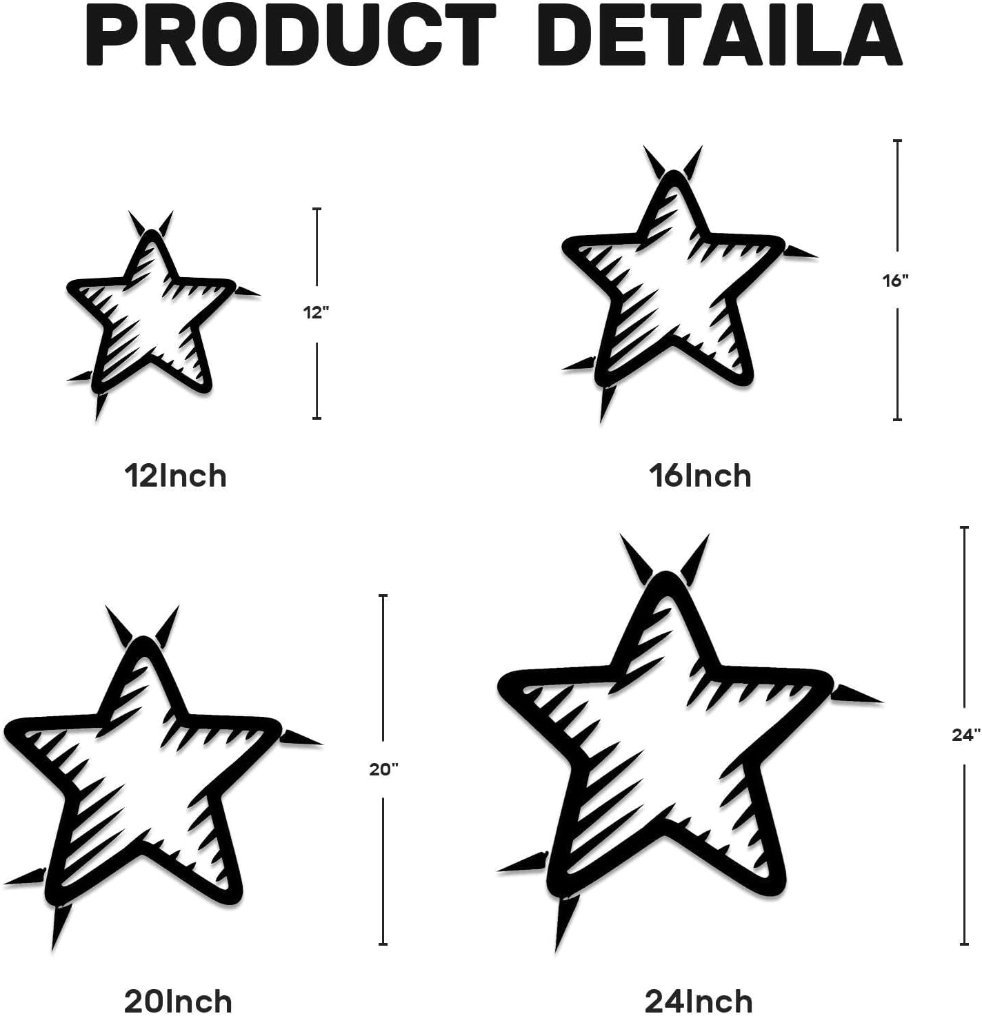 Star Doodle Metal Wall Art WallArt Decor Metal Outdoor Decor Metal Signs Funky Quirky Minimalist Aesthetic Wall Sculpture Cute Trendy Home Decoration for Living Room Bedroom Dorm Room (BLACK,20inch)