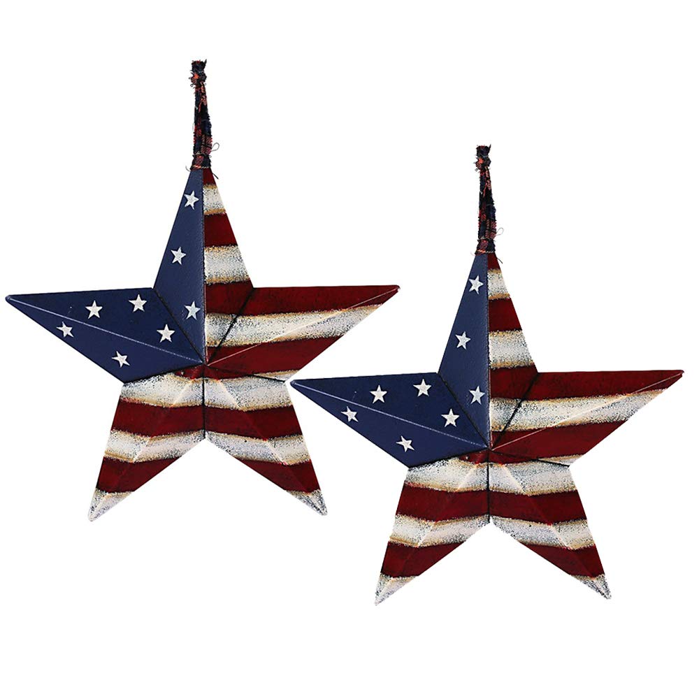 3pcs Patriotic Metal Barn Star Outdoor Indoor Hanging Wall Decor Ameriacn Star Ornaments 4th of July Decoration for 4th July Election Veterans Day Decoration