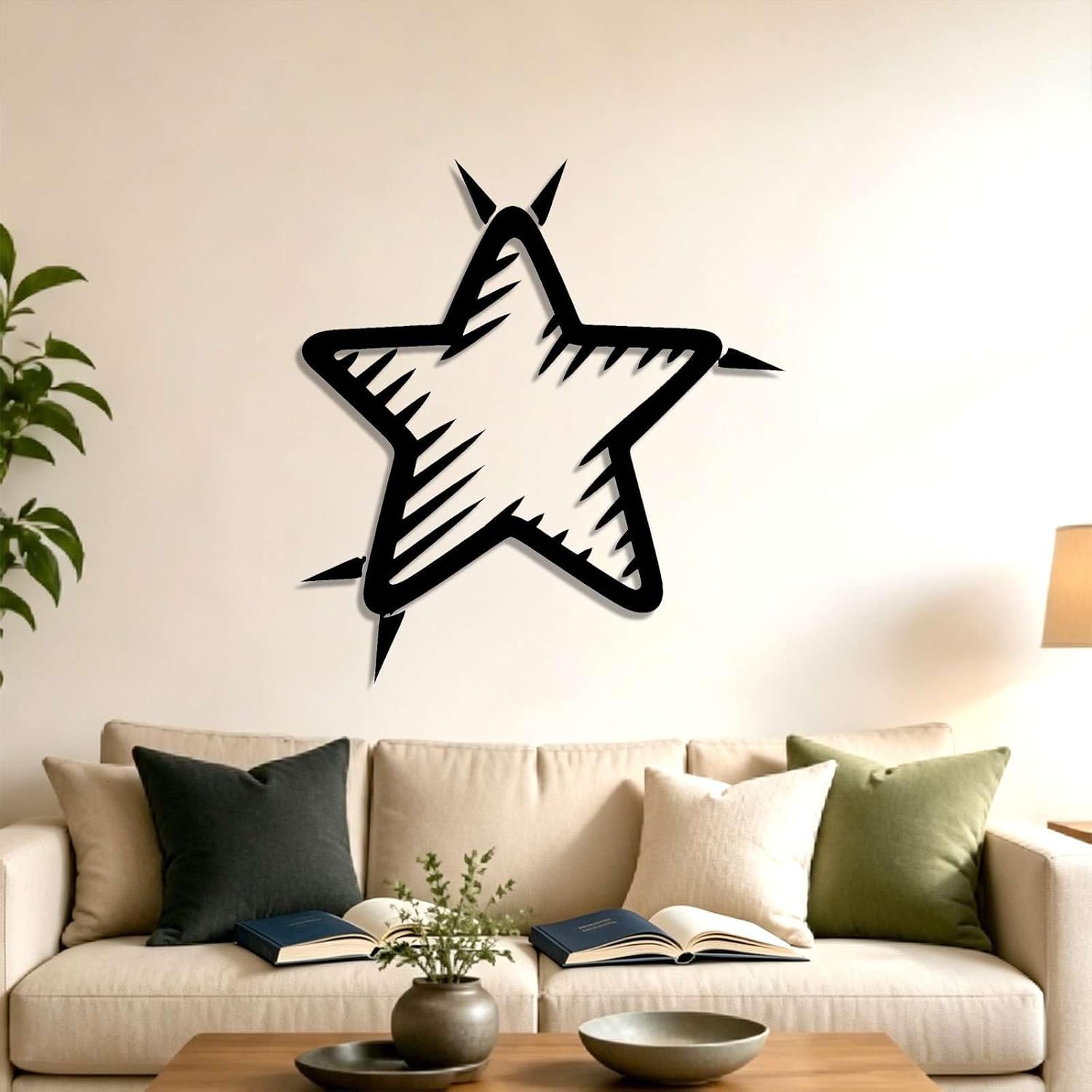 Star Doodle Metal Wall Art WallArt Decor Metal Outdoor Decor Metal Signs Funky Quirky Minimalist Aesthetic Wall Sculpture Cute Trendy Home Decoration for Living Room Bedroom Dorm Room (BLACK,20inch)