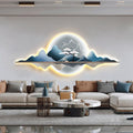 wihgony 3D LED Mountain Wall Art, Modern Luxury Chinese Style Wall Decor, Crystal Porcelain Frameless 3D Wall Sculpture with LED Light for Living Room Bedroom(E,150 * 50cm/59.1 * 19.7in)