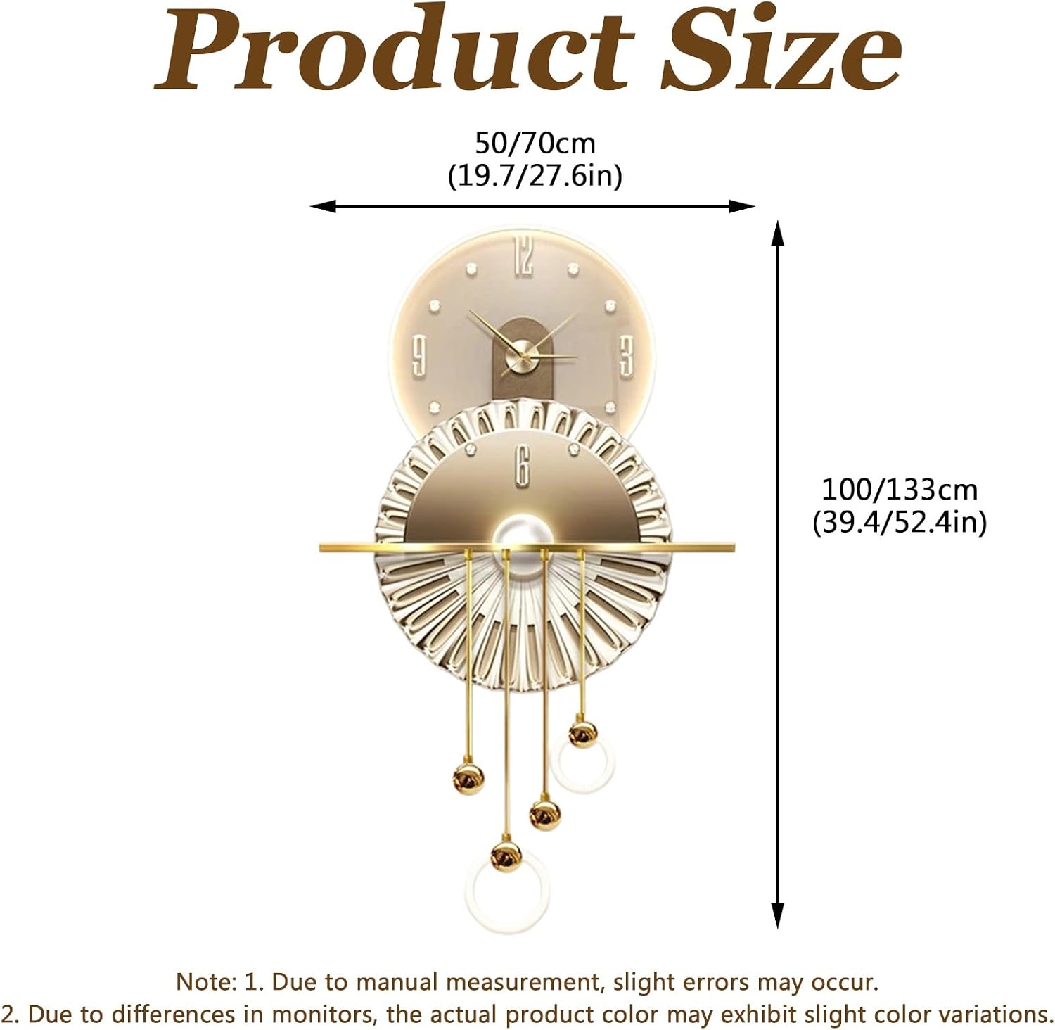 3D Decorative Wall Clock Hanging Painting Modern Art,Creative Wall Clocks Painting with LED Light,Silent Clock,Plug-in,for Living Room,Dining Room,Background Wall Decor(Gold,19.7 * 39.4in)