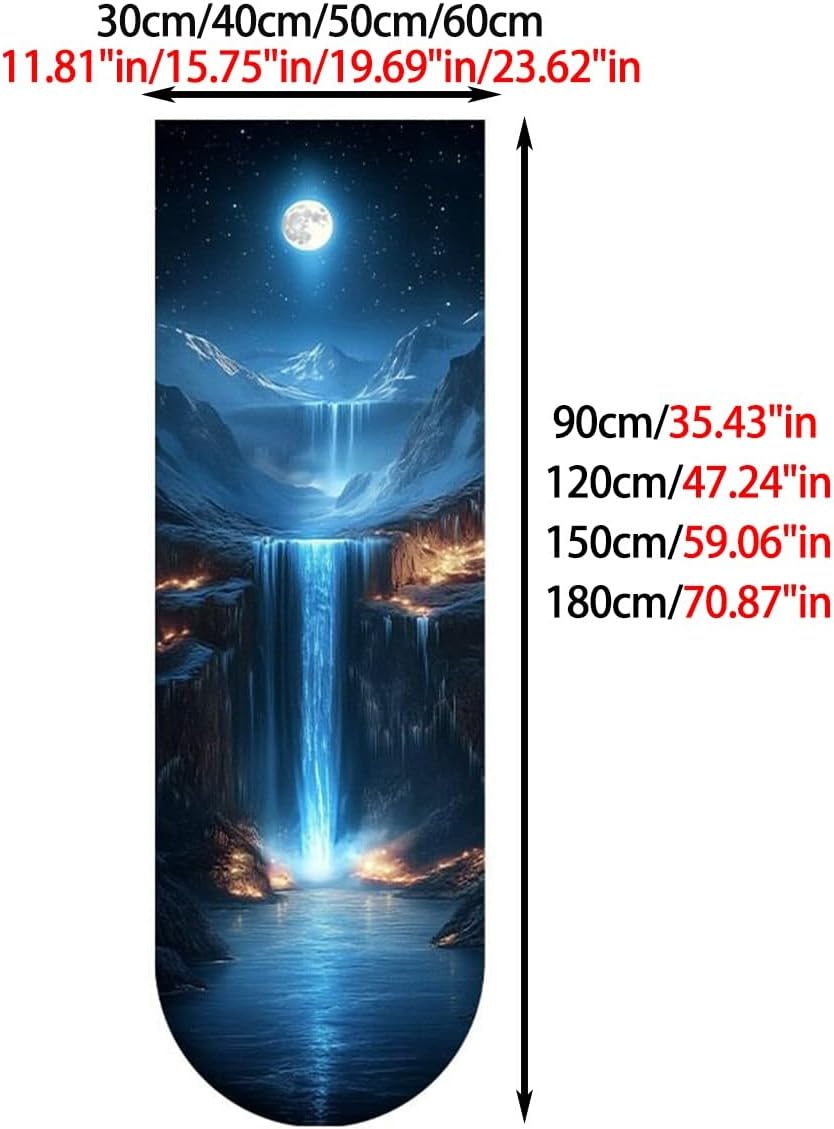 3D LED Wall Art, Moon Waterfall Vertical LED Wall Decor with Crystal Porcelain Large Wall Art for Entryway Living Room(C,40 * 120cm/15.75"*47.24"in)