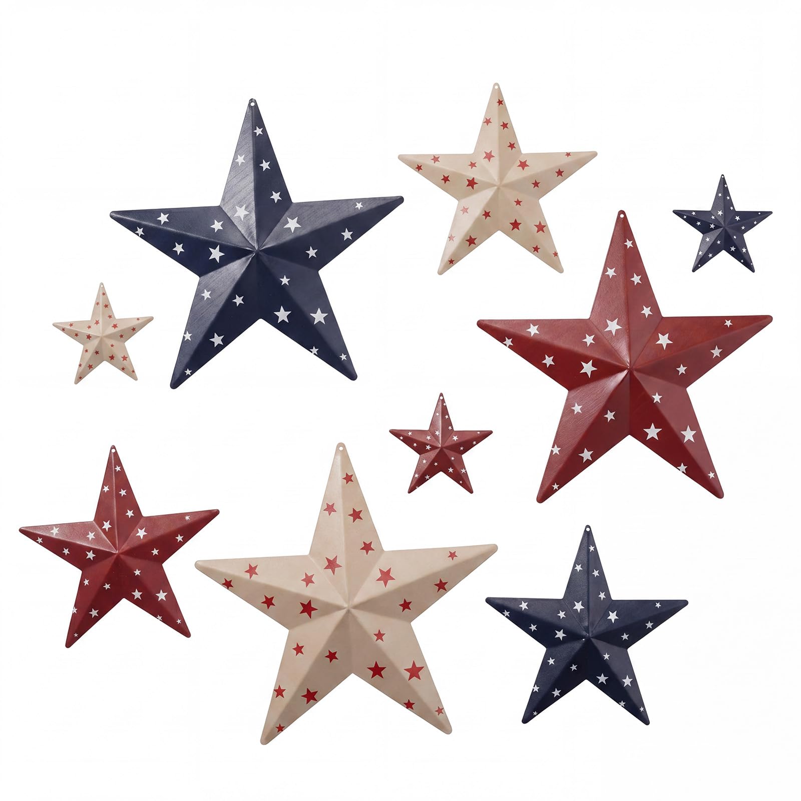 Hotop 9 Pcs 4/8/12 Inch Metal Barn Stars Wall Decor Rustic Vintage Western Farmhouse Decoration Hanging Iron Star Art for Crafts Home Independence Day Indoor Outdoor (Red Blue White,Bright)