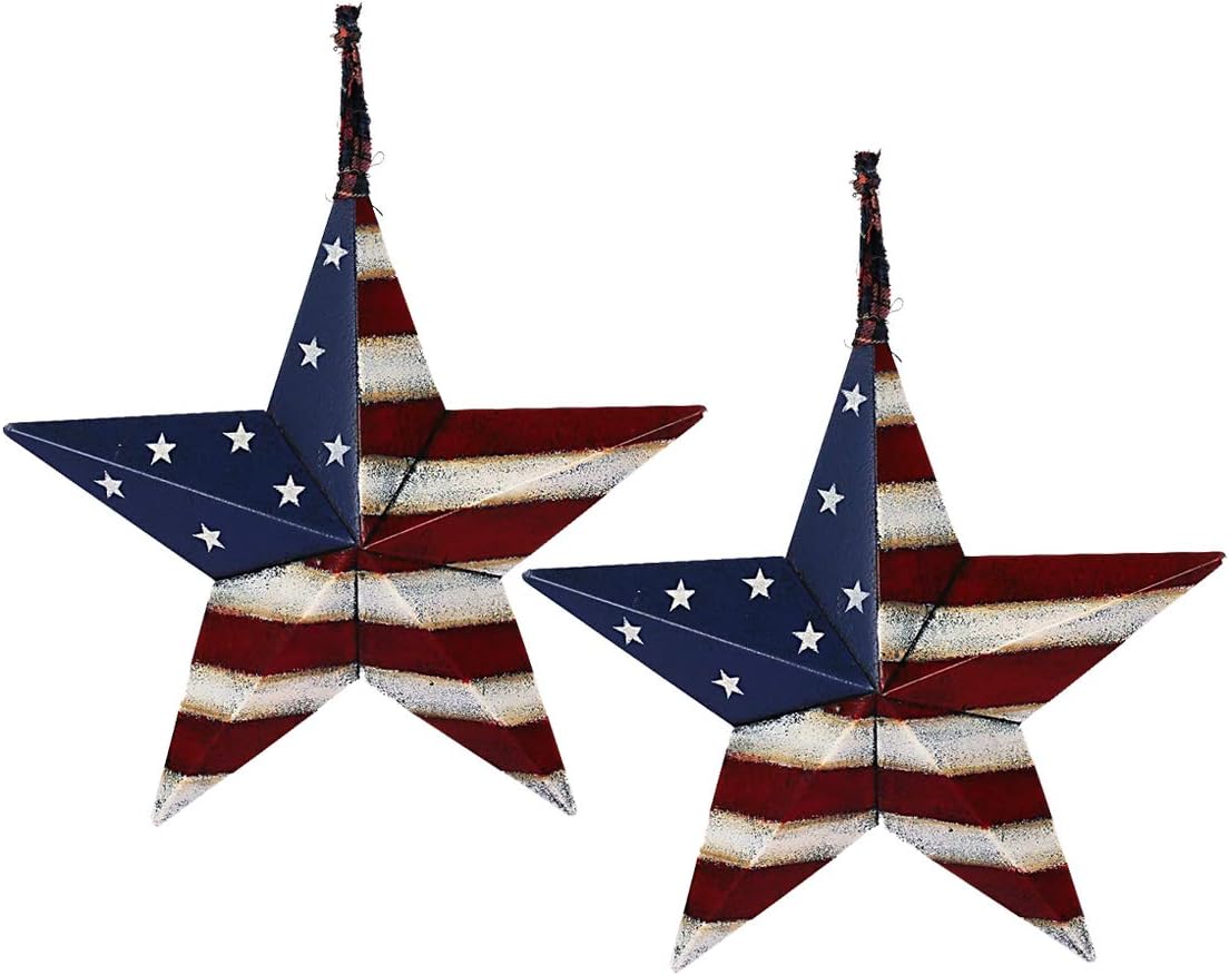 Metal Barn Star Set Patriotic Home Decor Primitive Indoor Outdoor Wall Art 2 Pcs Rustic Hanging Stars Decorations for Walls Fence Porch House July of 4th Decoration (16.5"-a)