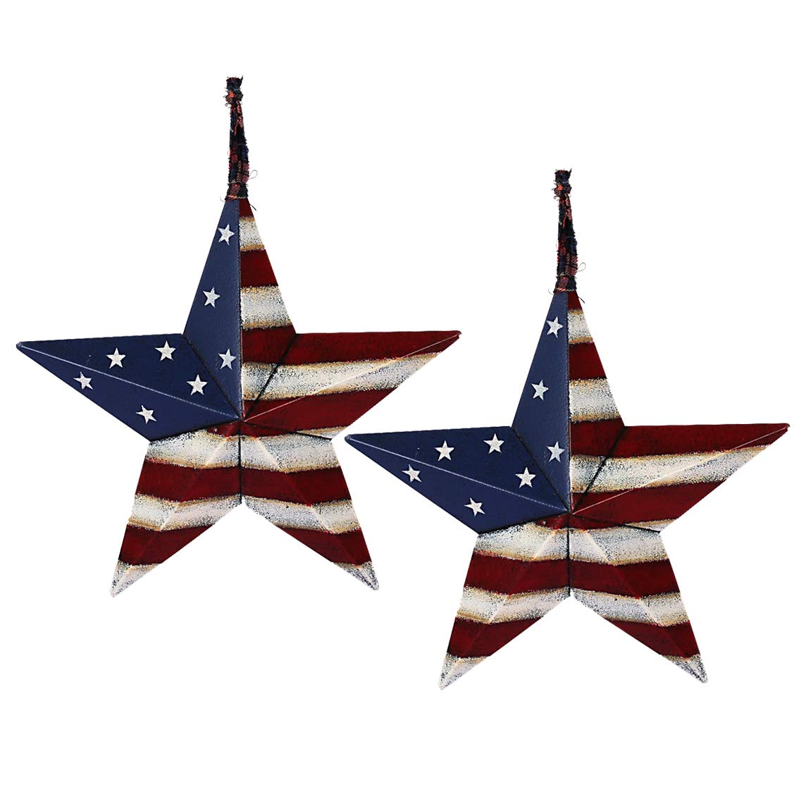 Metal Barn Star Set Patriotic Home Decor Primitive Indoor Outdoor Wall Art 2 Pcs Rustic Hanging Stars Decorations for Walls Fence Porch House July of 4th Decoration (16.5"-a)