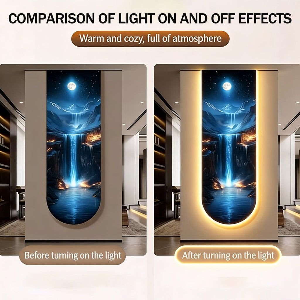 3D LED Wall Art, Moon Waterfall Vertical LED Wall Decor with Crystal Porcelain Large Wall Art for Entryway Living Room(C,40 * 120cm/15.75"*47.24"in)