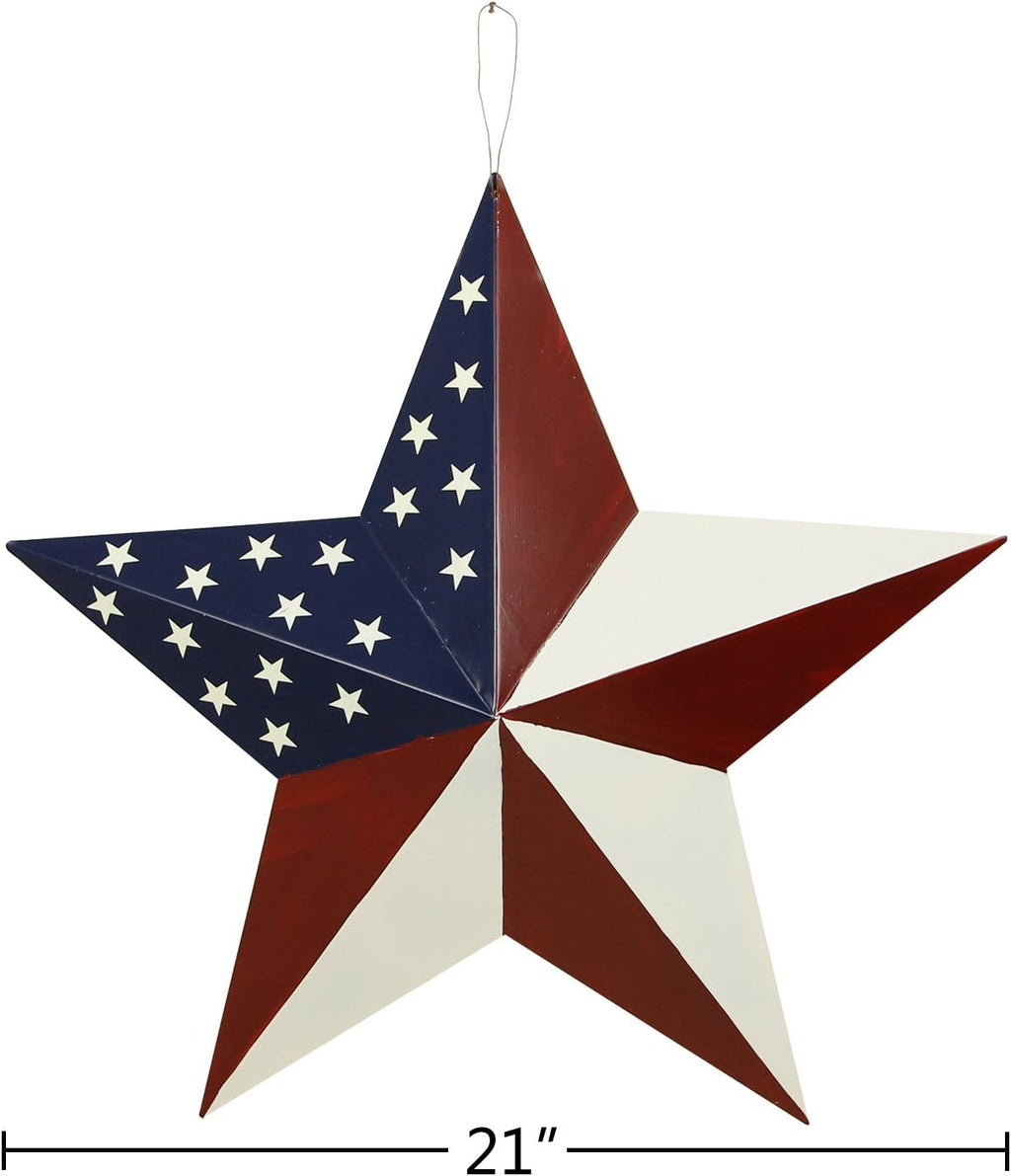 American Barn Star, Metal Patriotic Old Glory Americana Flag Barn Star Wall Decor for July of 4th Independence Day (L-Stars)