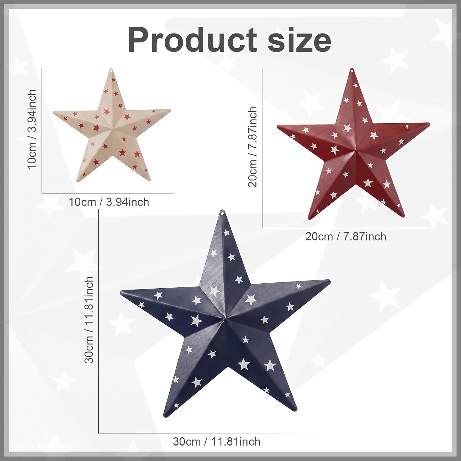 Hotop 9 Pcs 4/8/12 Inch Metal Barn Stars Wall Decor Rustic Vintage Western Farmhouse Decoration Hanging Iron Star Art for Crafts Home Independence Day Indoor Outdoor (Red Blue White,Bright)