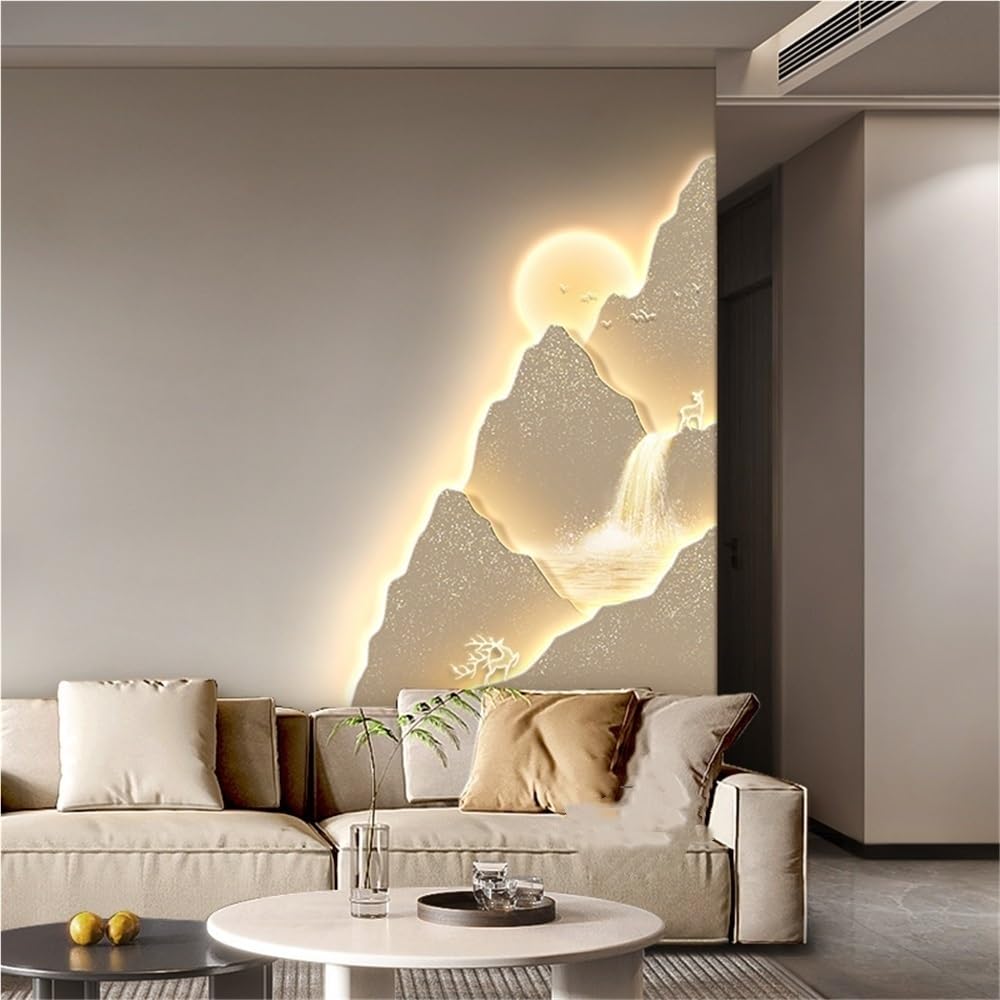Luxury Crystal Porcelain Wall Decor, Wall Art with LED Lights, 3D-like Landscape Decor, Wall Decoration for Entryway, Living Room(Blue,27.6x41.3in)