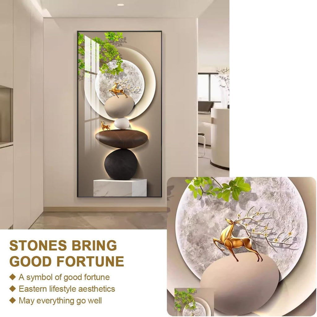3D Led Wall Art Painting, 3D Wall Art Decor Stone Landscape Mural, Modern Luxury Decorative, for Living Room Bedroom Entrance Office Decor(Black Frame,35.4 * 70.9in)