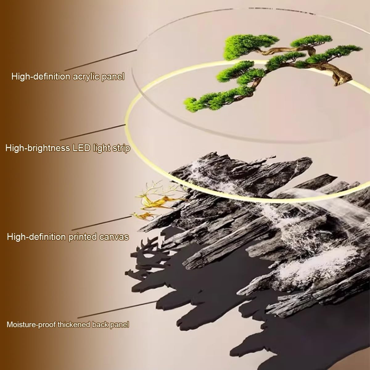 35.4×15.2in Chinese Landscape 3D LED Crystal Porcelain Wall Art