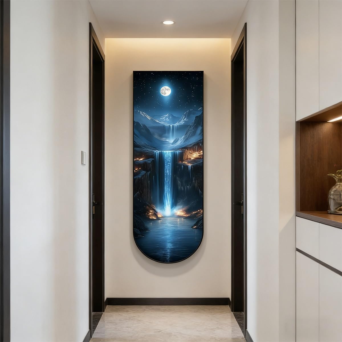 3D LED Wall Art, Moon Waterfall Vertical LED Wall Decor with Crystal Porcelain Large Wall Art for Entryway Living Room(C,40 * 120cm/15.75"*47.24"in)