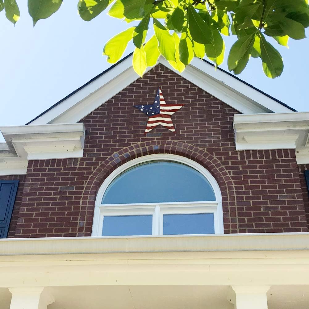 Patriotic Metal Barn Star Hanging Wall Decor 3D Dimensional Star Barn Outdoor Indoor for 4th of July Election Veterans Day Decoration