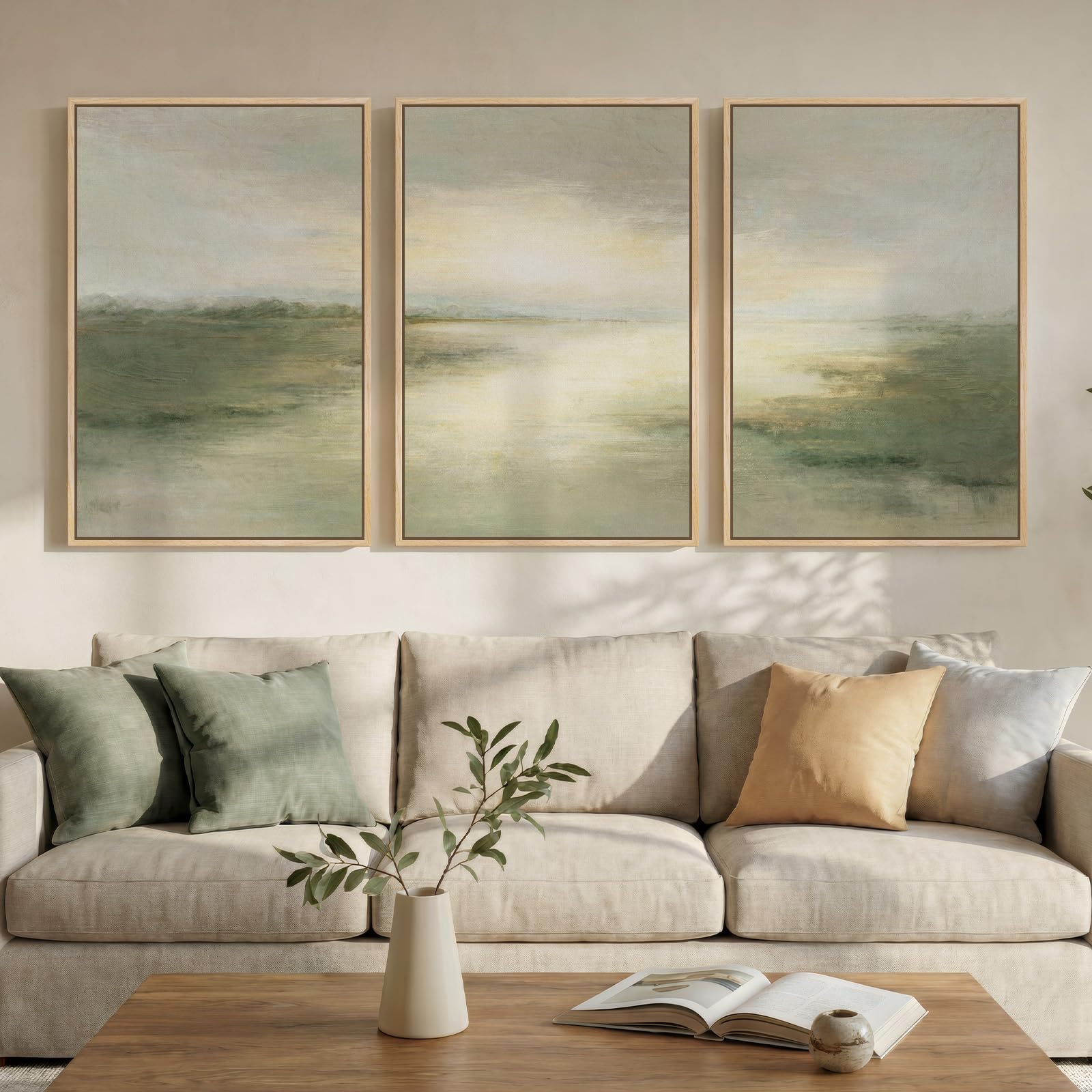 Large Framed Modern Elegant Abstract Wall Art for Living Room, 3 Piece Contemporary Blue and Gold Bright Prints Paintings Artwork for Walls, Luxury Pictures for Hallway Home Office Wall Decor 24x36 In