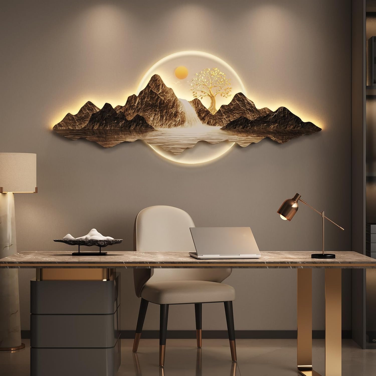 Troartos LED Wall Art Decor for Living Room, Large 3D Acrylic Modern Landscape Horizontal Artwork for Walls, Luxury Nature Painting Wall Decor for Hallway Dining Room Office