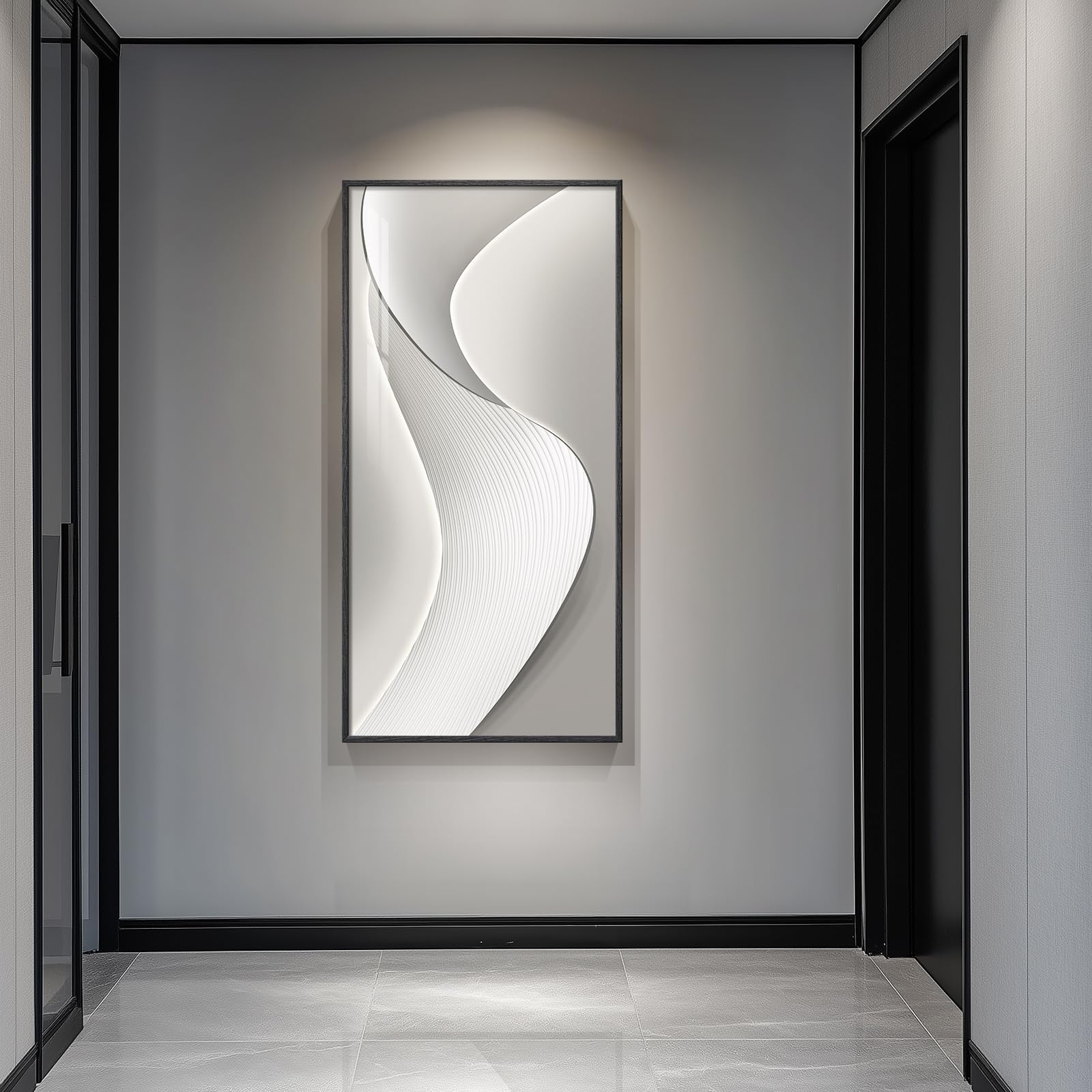 Large Framed Modern Abstract Vertical Wall Art for Living Room, Black Grey Prints Paintings Artwork for Walls, Silver Gray Luxury Pictures for Hallway Entryway Foyer Stair Office Wall Decor 30x60 Inch