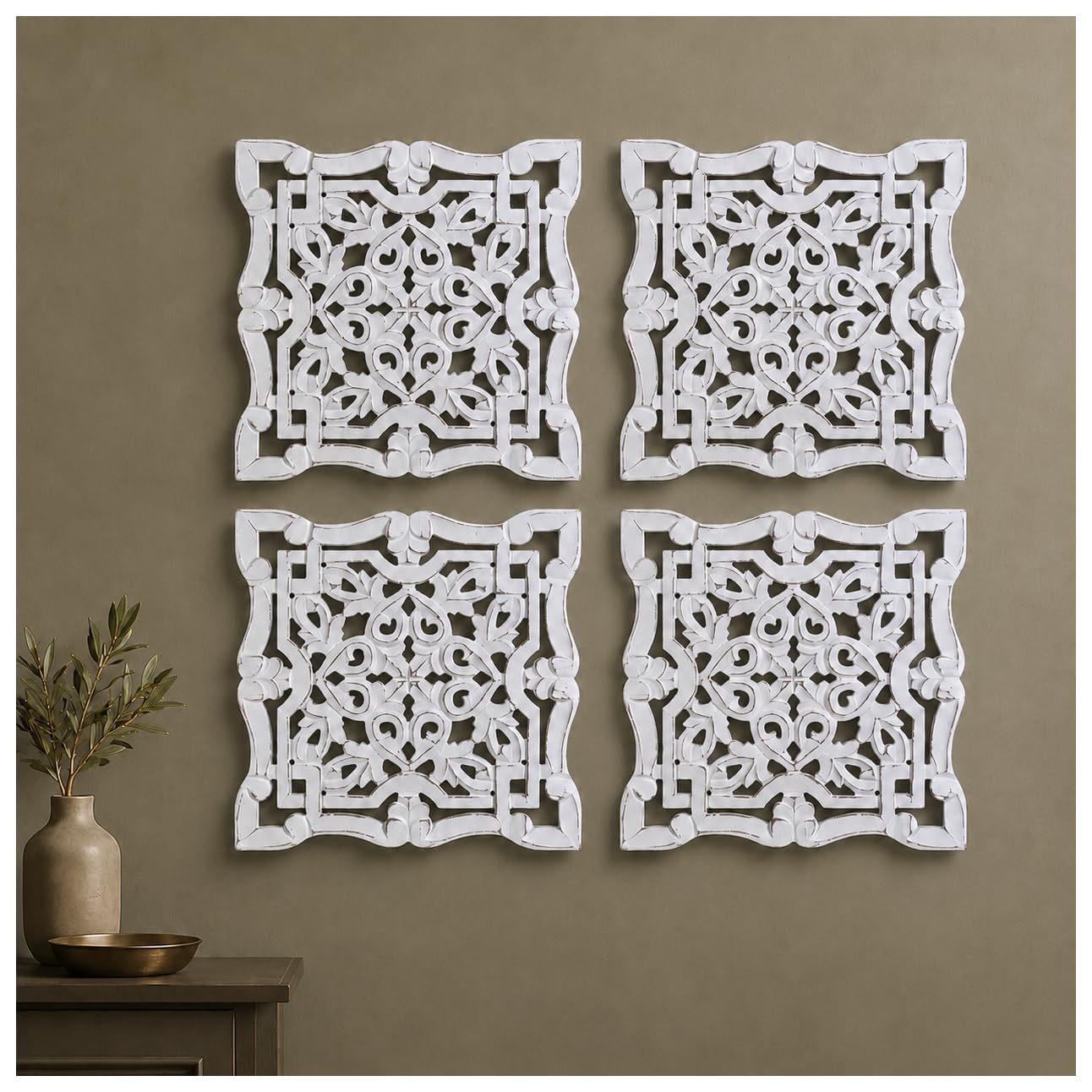 Wood Wall Art -Wall Panels in Handcrafted Carved Wood For Livingroom Bedroom,Dining room,Elegant Decorative Wall Art for Home & Office 8x16" Set of 2 Burnt Brown_Tree Leaf Designs