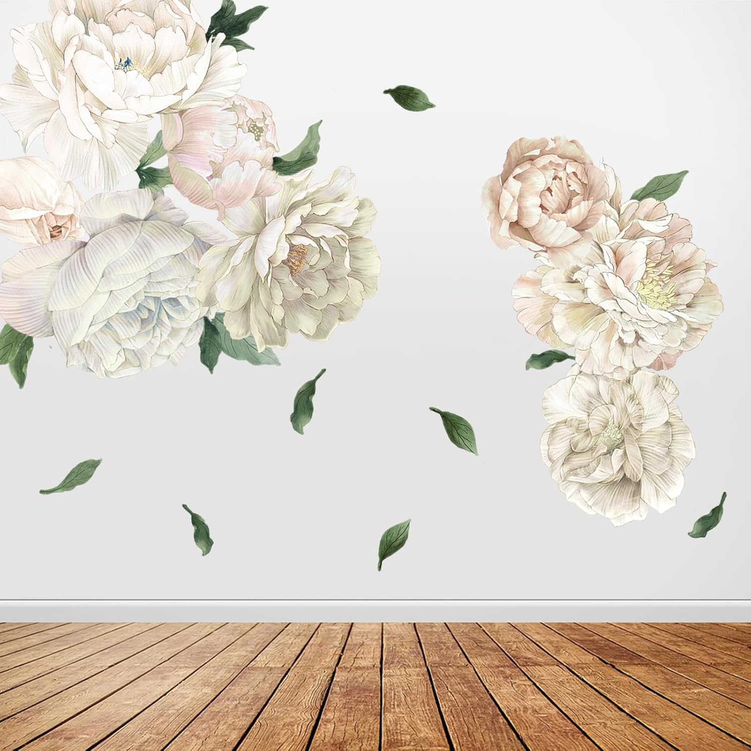 Romantic White Peony Wall Decals, Large Flower Vinyl Wall Art for Nursery & Wedding Decor, Botanical Stickers for Bedroom, Blush Floral Decal